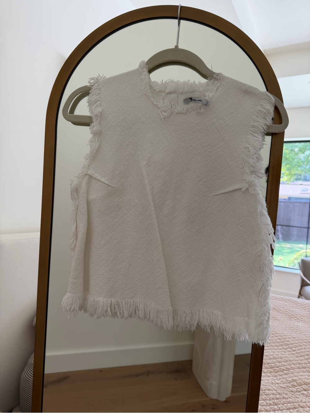 Alexander Wang White Frayed Trim Sleeveless Tank